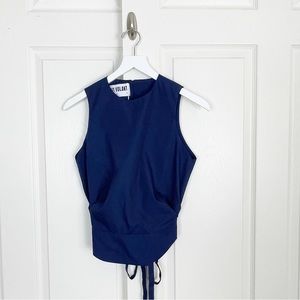 Toit Volant Navy Sleeveless Tie Back Poplin Blouse NWT